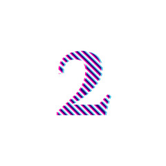 symbol number (2) two, embroidered on a white background in red and blue 