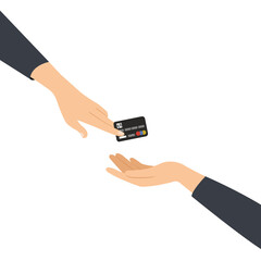Human paying with credit card, hand holding credit card