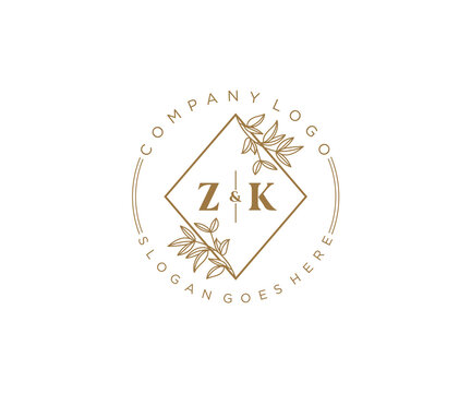 initial ZK letters Beautiful floral feminine editable premade monoline logo suitable for spa salon skin hair beauty boutique and cosmetic company.