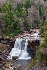 Fototapeta na wymiar Blackwater falls in the early spring viewed from above with slight time lapse for blurred water flow