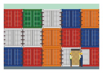Fototapeta premium Container stack inspection. Simple flat illustration.