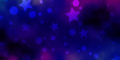 Dark Pink, Blue vector backdrop with circles, stars.