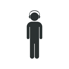 Fototapeta na wymiar Man with headphones vector icon. Listening to music pictogram.