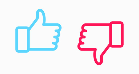 Like and dislike vector outline icons. Thumbs up and thumbs down symbol.