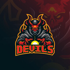 Devil mascot logo design vector with modern illustration concept style for badge, emblem and tshirt printing. Angry devils illustration for sport team.