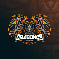 Dragon mascot logo design vector with modern illustration concept style for badge, emblem and tshirt printing. Angry dragon illustration for sport team.