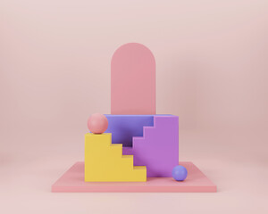 Abstract minimal scene with geometrical forms. Empty podium display on minimal background. Design for product presentation. 3D rendering.