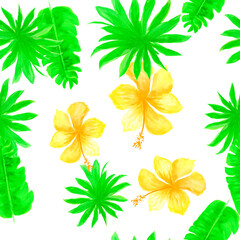 Gray Seamless Art. Natural Pattern Illustration. White Tropical Art. Organic Flower Background. Green Banana Leaves. Spring Texture. Floral Leaves. Flora Textile.