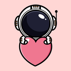 cute astronaut cartoon vector design holding a big heart
