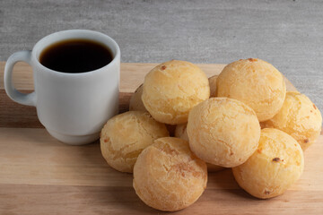 Typical Brazilian snack known as pão de queijo (cheese bread), selective focus.