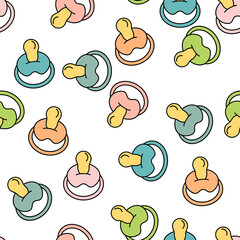 Seamless baby pacifier pattern on white background. For textile and other surfaces