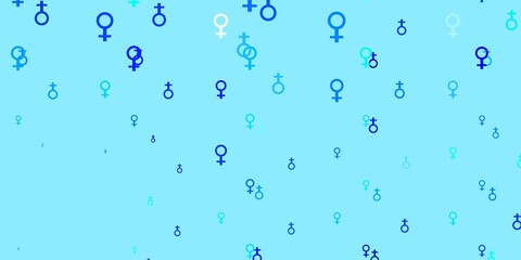 Light BLUE vector template with businesswoman signs.