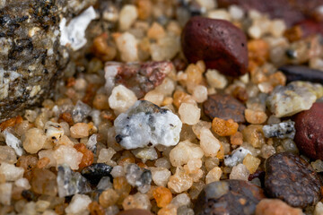 Macro close-up of gravel stones on the beach by the sea