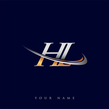 HL initial logo company name colored gold and silver swoosh design, isolated on white background. vector logo for business and company identity.
