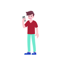 Vector illustration of handsome man with casual wear pose. Cartoon people design male character in presentation posture concept.