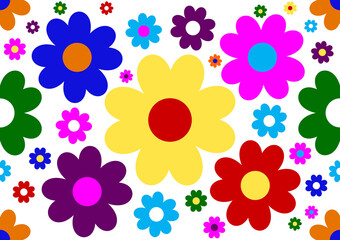 Group of multicolor blooming flowers for seamless pattern.