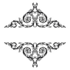 Vintage Baroque Victorian frame border floral ornament leaf scroll engraved retro flower pattern decorative design tattoo black and white Japanese filigree calligraphic vector heraldic swirl