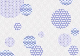 和柄の青い円と青海波模様の背景イラスト