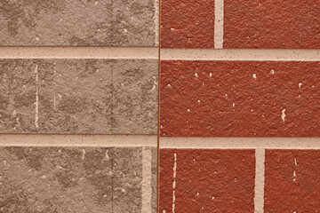 two textures of red and white bricks