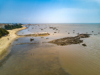 Aerial photography of beaches and gravel reefs on the beach