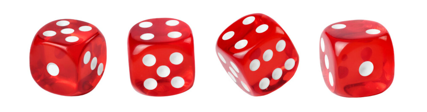 Red dice isolated on white background. Full depth of field.
