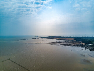 Aerial photography of beaches and gravel reefs on the beach