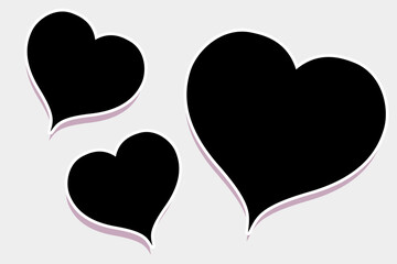 3 Heart shape photo frames template in black and white colors to easily place pictures or photographs inside it, suitable for romantic or anniversary events. Can be used for love quotes or any text.