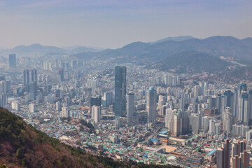 Night view of hwangryeongsan Mountain Bongsudae beacons, Busan, South Korea, Asia