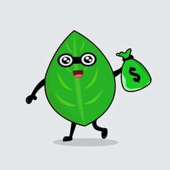 Leaf cartoon design style with money bag