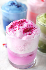 Multicolored matcha frappe tea
