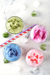 Multicolored matcha frappe tea