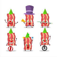 Cartoon character of bacon with various circus shows