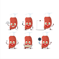 Cartoon character of sausage with various chef emoticons