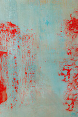 abstract creative background: red blurred stains of colored primer when toning the canvas, temporary object.