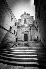 Church of Saint Lucia al Piano, Matera. Italy. Ancient church in the city of Matera, southern Italy. Black and white with vignetting.