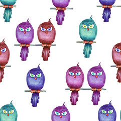 Multi-colored birds. Seamless pattern. Watercolor (7)