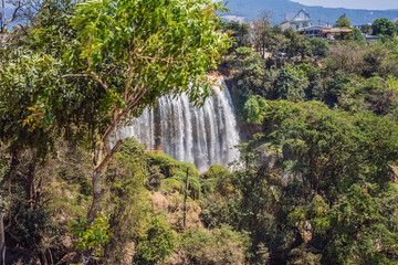 Panoramic shot of Elephant waterfall near Dalat city in Vietnam