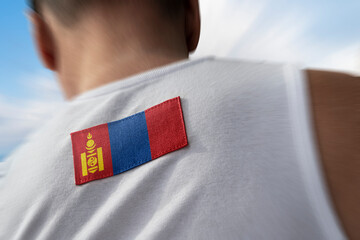 The national flag of Mongolia on the athlete's back