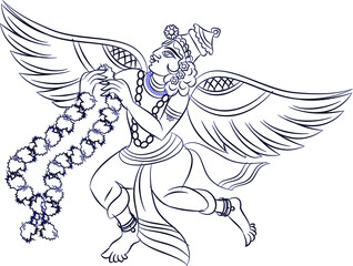 Wall painting of flying Gandharva, God's servant.