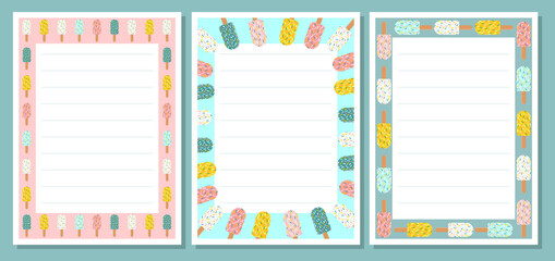 Ice cream summer colorful template for cafe menu, flier or note 