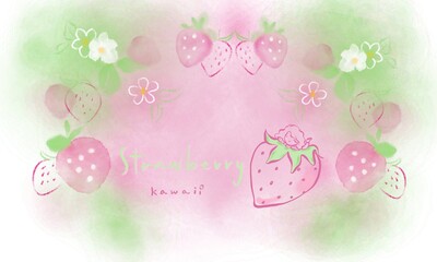 Strawberry and flower for card, banner, backdrop, wallpaper.