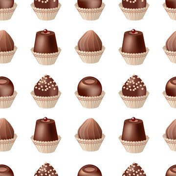 Seamless pattern with chocolate candies. Endless texture for your design. Illustration can be used for restaurant and cafe decoration.