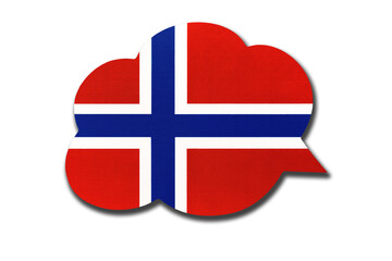 3d speech bubble with Norway national flag isolated on white background. Speak and learn Norwegian language.