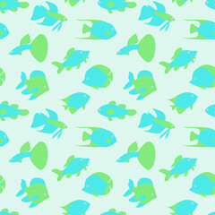 Fish seamless pattern. Abstract fish on a blue background.