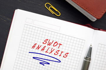 Business concept about SWOT ANALYSIS with sign on the sheet. A SWOT analysis is designed to...