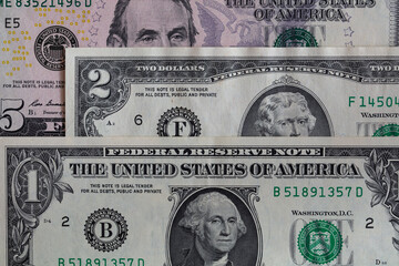 1, 2, 5 US dollar banknotes