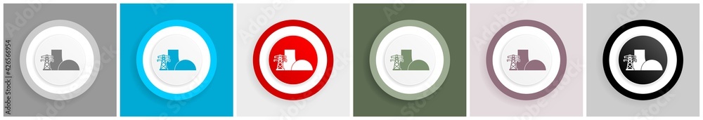 Poster Nuclear power plant icon set, flat design vector illustration in eps 10 for webdesign and mobile applications