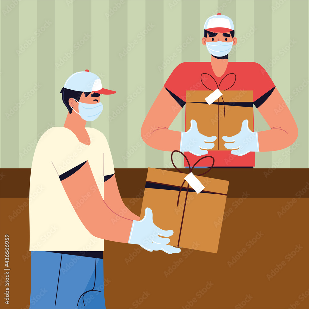 Wall mural delivery workers packages