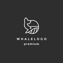 Simple whale logo template design in linear style. Vector illustration. on black background