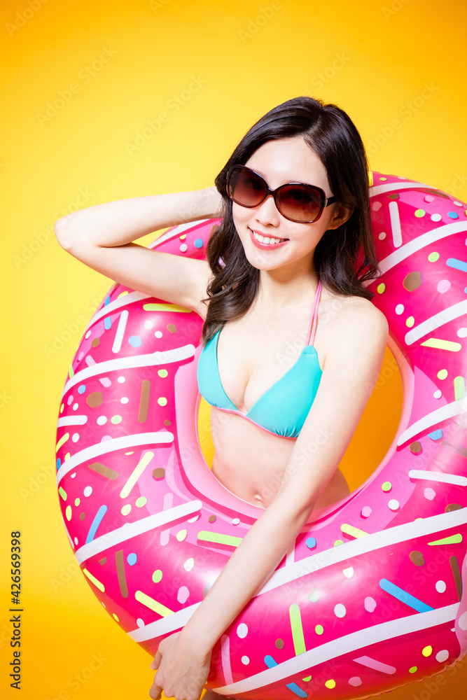 Sticker asian woman wear bikini swimsuit